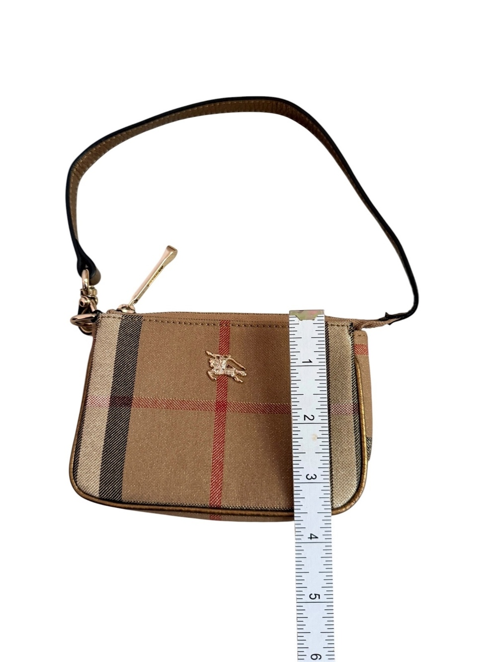 Burberry House Check Wristlet Pouch Nova Check Canvas Leather Zip Clutch - Picture 3 of 10